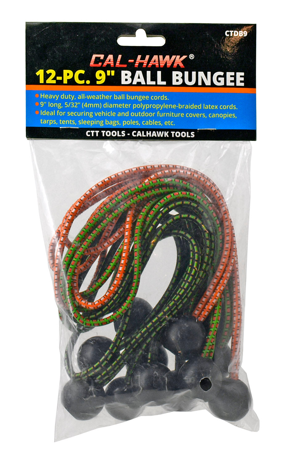 12 - pc. 9" Ball Bungee Cord Tie Downs - Cal-Hawk CTD89