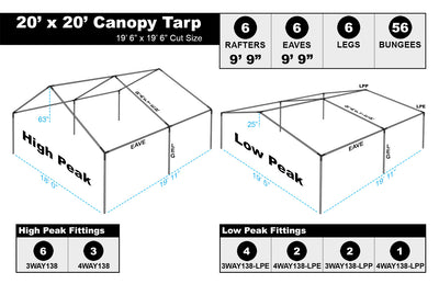 20 x 20 Heavy Duty Canopy Tarp - Silver