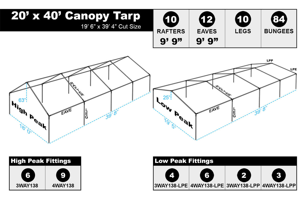 20 x 40 Heavy Duty Canopy Tarp - Silver