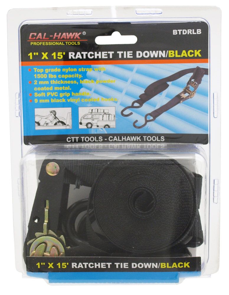 1" x 15' Ratchet Tie Down - Black