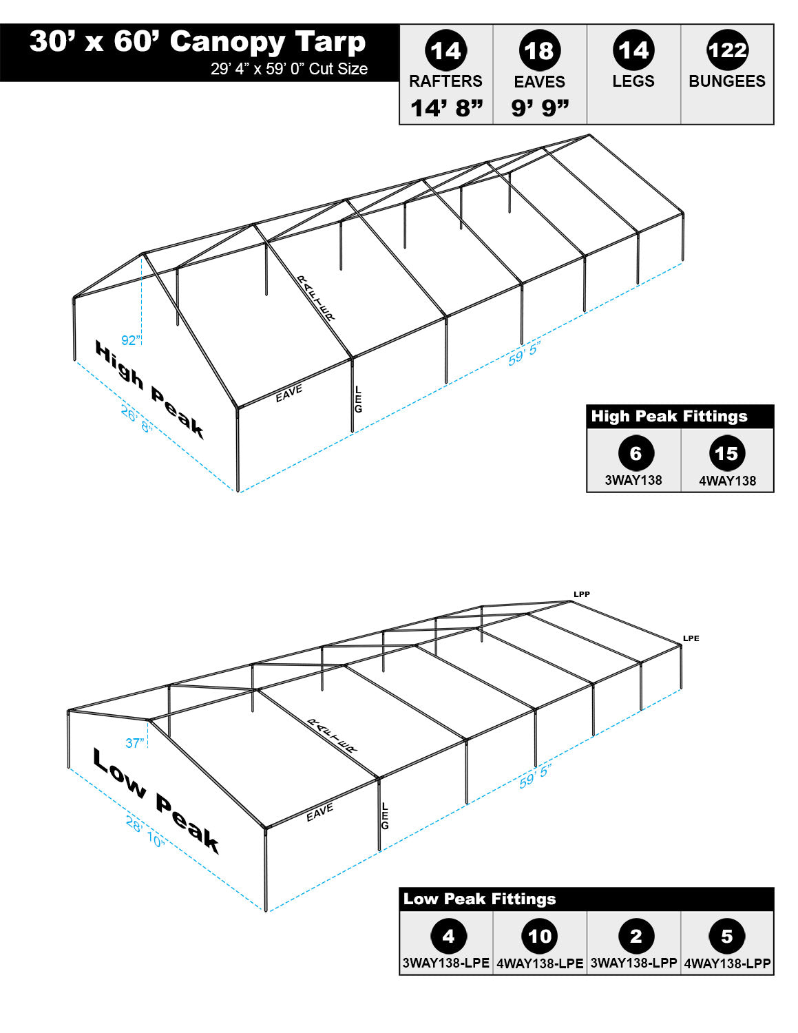 30 x 60 Heavy Duty Canopy Tarp - Silver